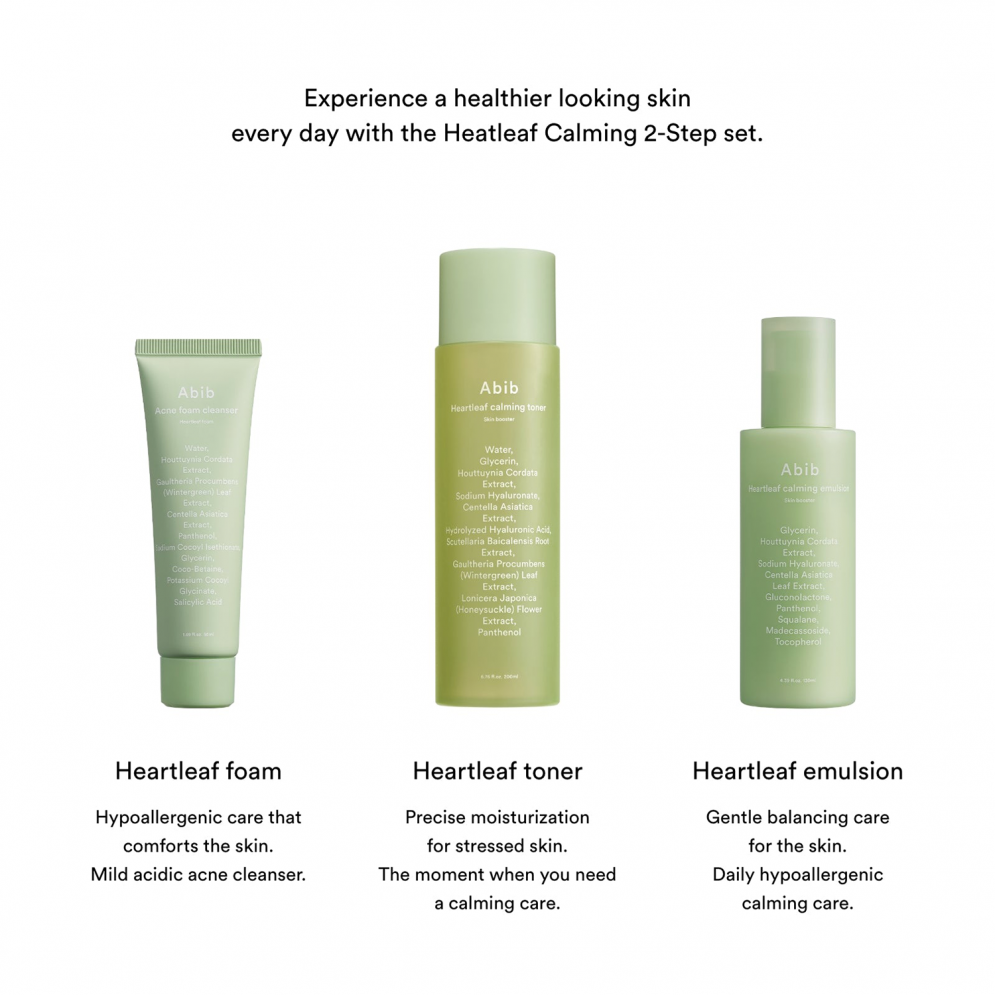 [Abib] Heartleaf Calming 2-step set(Toner 200ml+Emulsion 130ml+ Foam Cleanser 50ml)