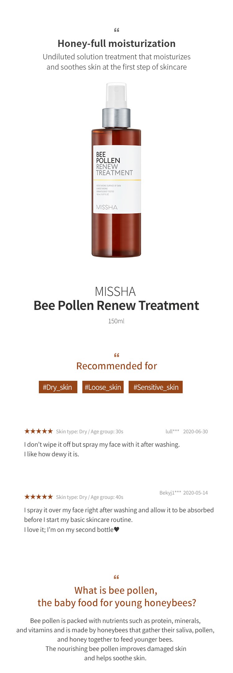 [Missha] Bee Pollen Renew Treatment