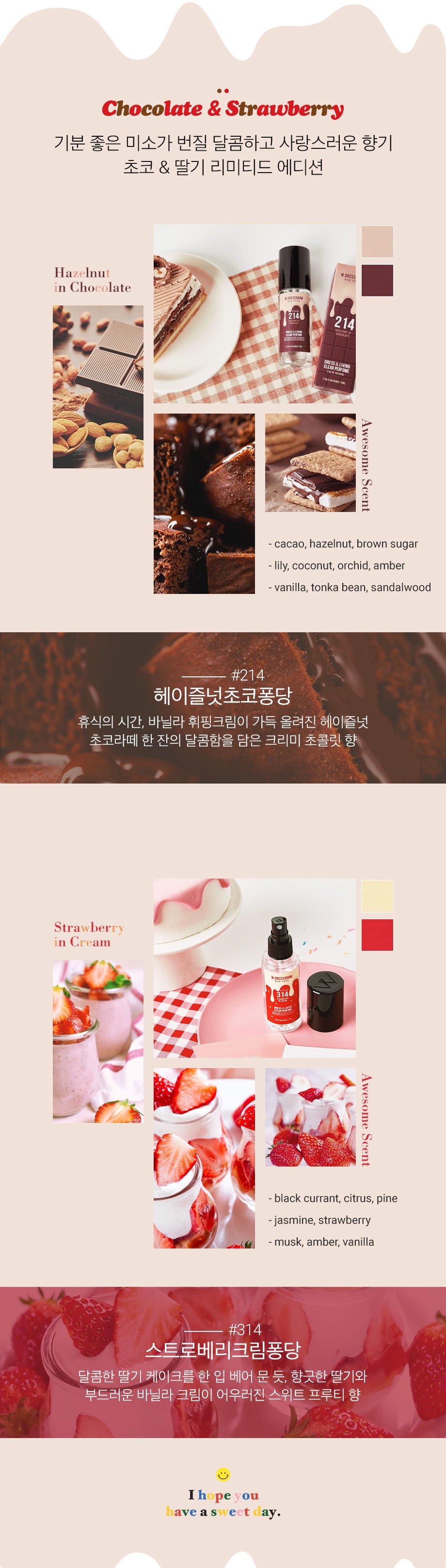 [W.DRESSROOM] Dress&Living Clear Perfume GIFT SET (No.214 Hazelnut In Chocolate 70ml + No.314 Strawberry)