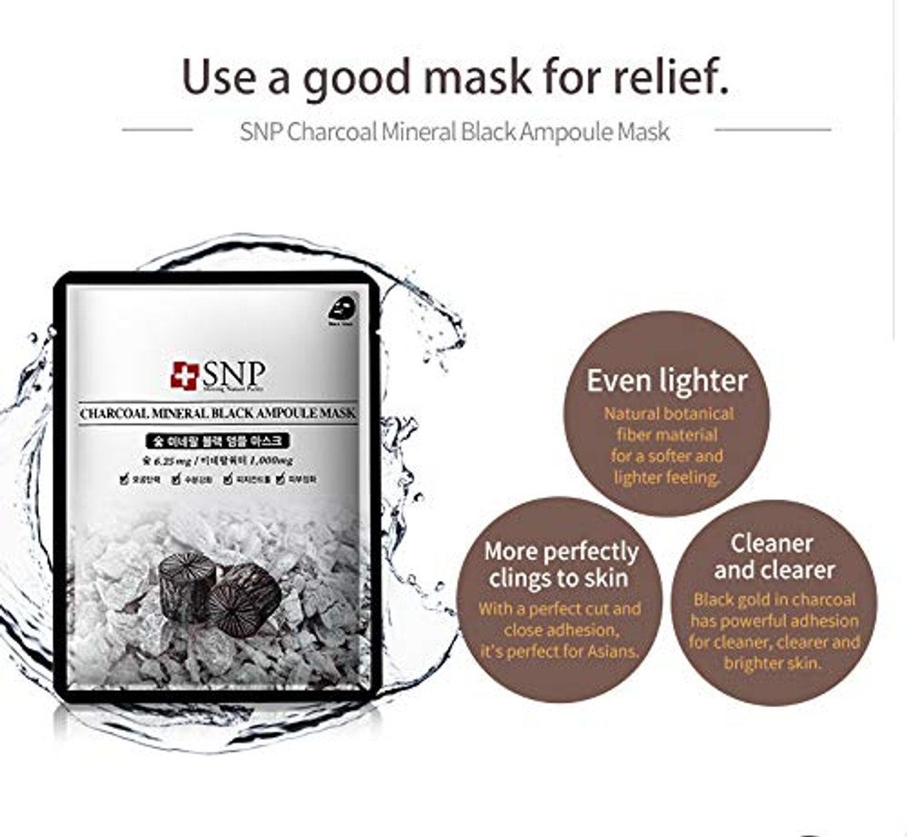 [SNP] Charcoal Mineral Black Ampoule Mask 10pcs (2020)