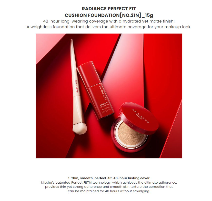 [Missha] Radiance Perfect-Fit Cushion SPF 50+ PA+++ (4 Colors)