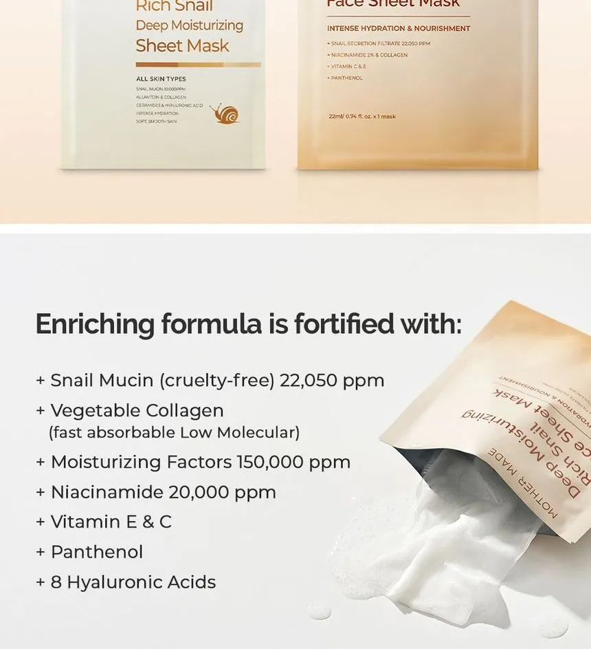 [MOTHER MADE] Deep Moisturizing Rich Snail Mask (10 pcs)