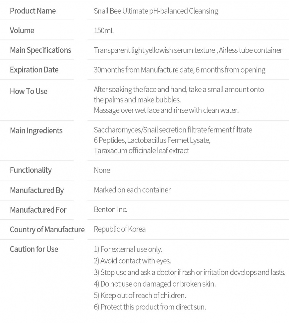 [Benton] Snail Bee Ultimate ph-balanced cleansing 150ml