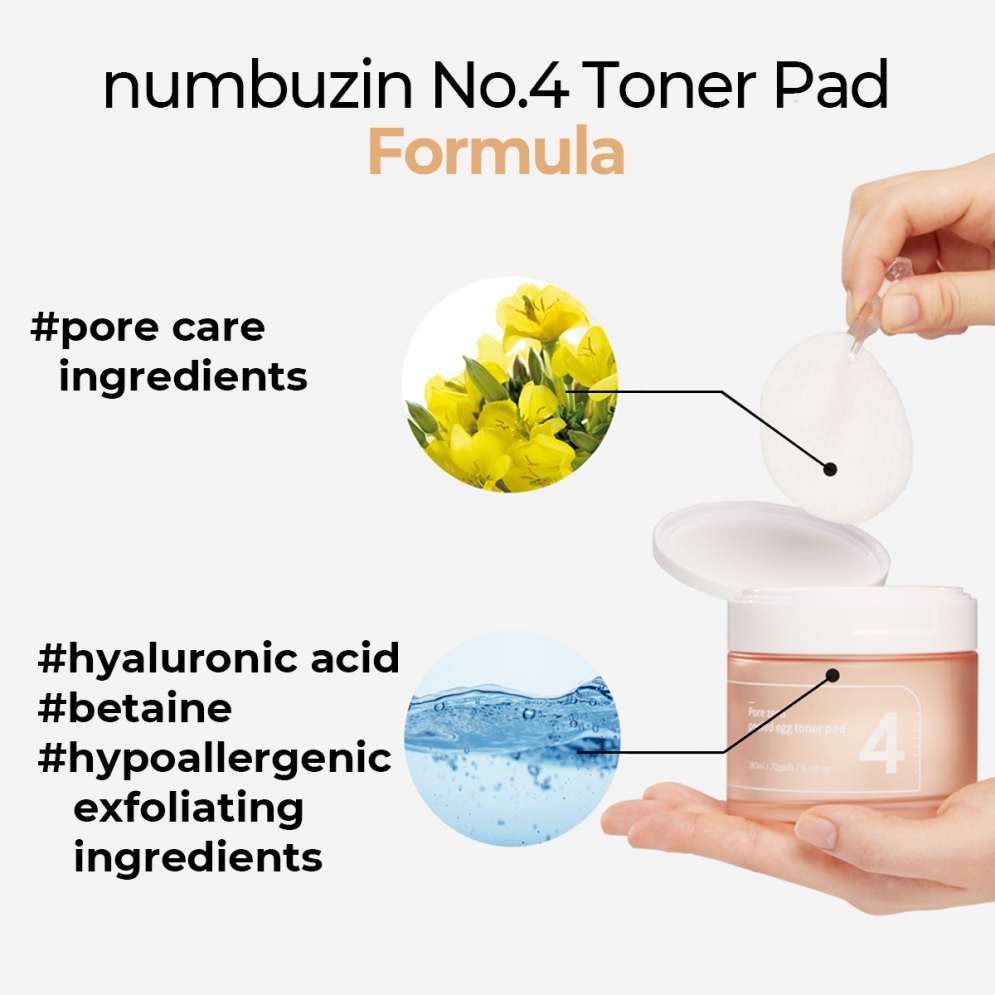 [Numbuzin] No.4 Pore Zero Peeled Egg Toner Pad (190ml *70ea )