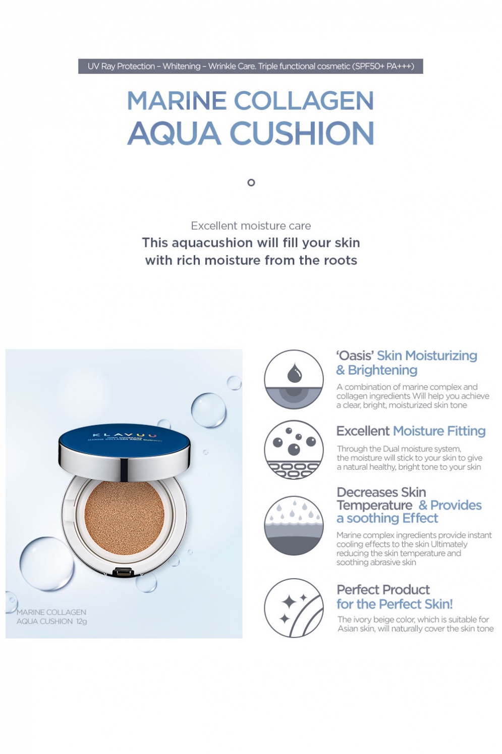 [KLAVUU] Blue Pearlsation High Coverage Marine Collagen Aqua Cushion (2 Colors)