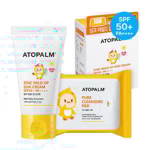 [ATOPALM] Zinc Mild Up Sun Cream SPF50+ PA++++ 65g + ATOPALM Pure Cleansing Pad 30Pads(62g)