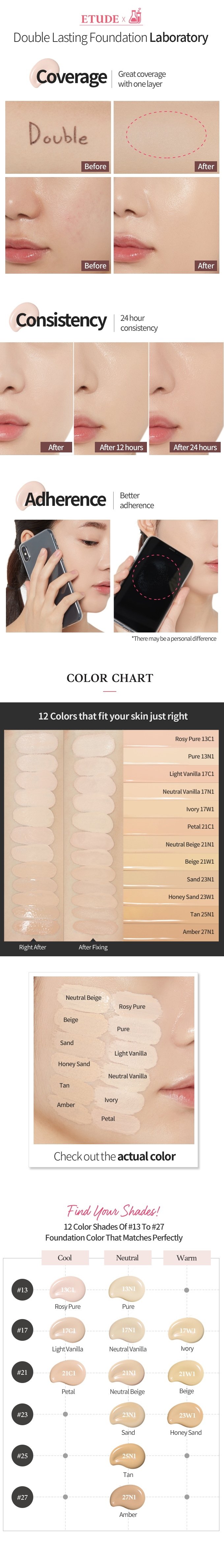 [ETUDE] Double Lasting Foundation #21W1 Beige