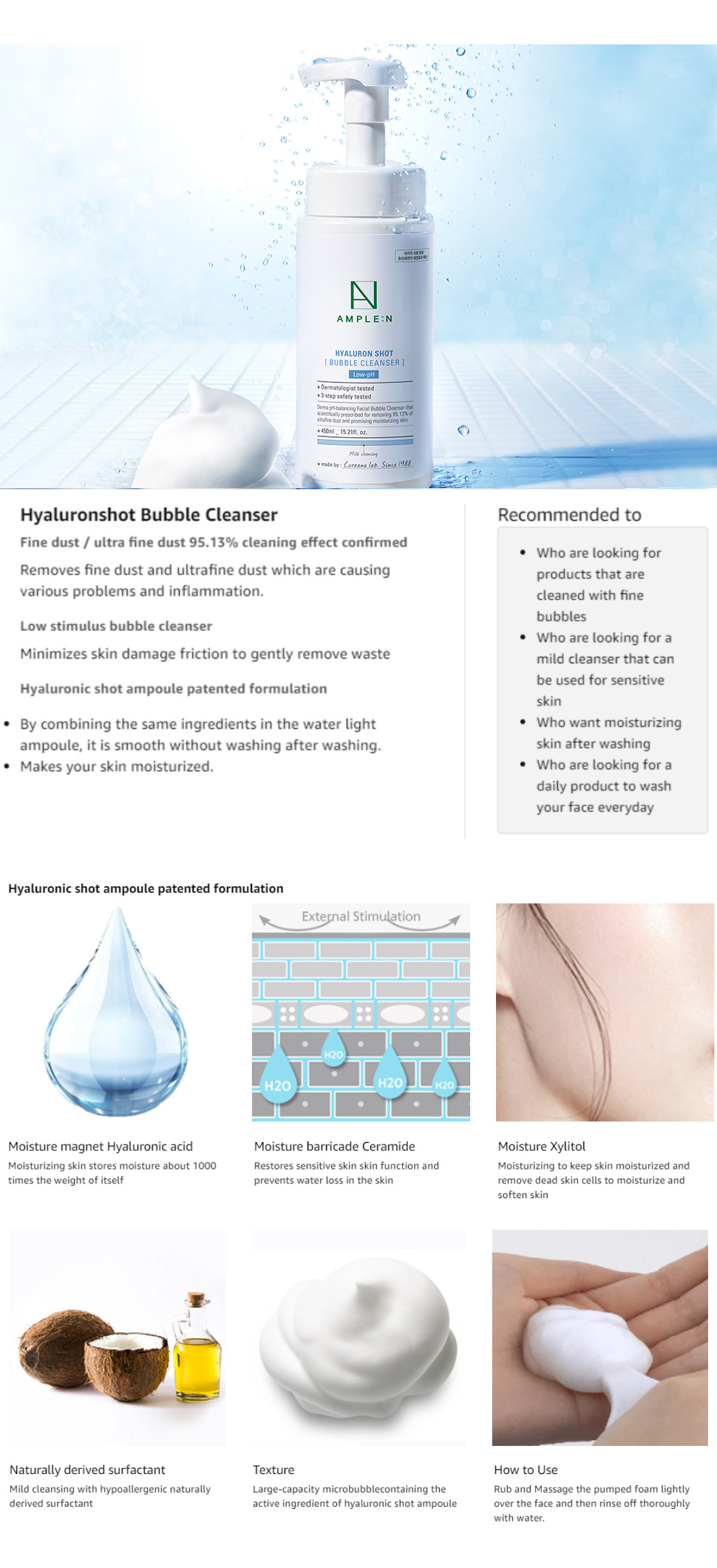 [AMPLE:N] Hyaluronshot Bubble Cleanser 450ml